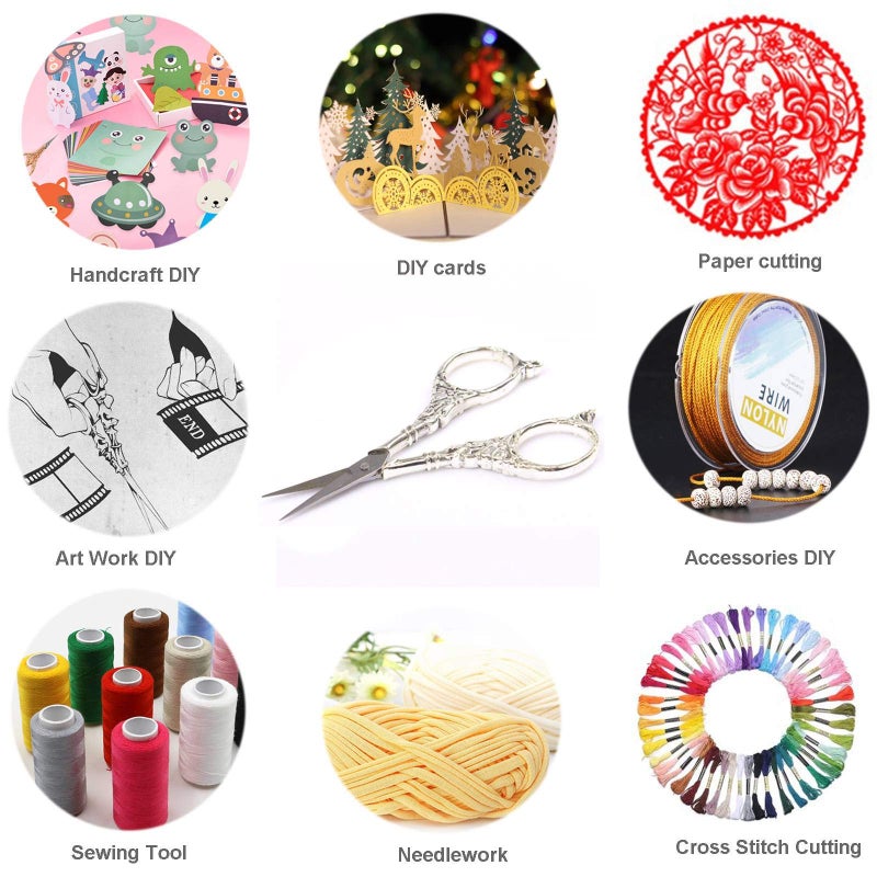 BIHRTC Vintage European Style Scissors Stainless Steel for Cross Stitch Cutting Embroidery Sewing Handcraft Craft Art Work DIY Tool(Silver) - Image 4